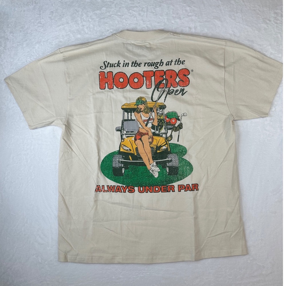 NWT Hooters Open Golf T-Shirt XL Natural Cream Graphic Tee Ripple Junction
